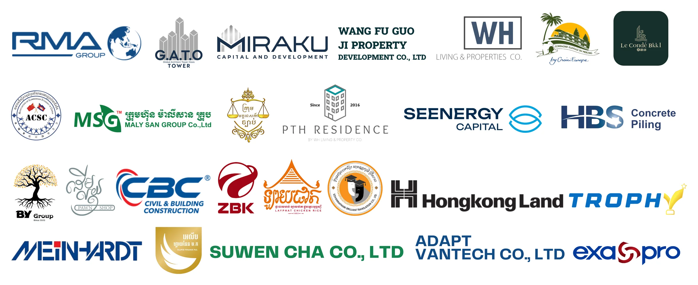 Logos of our valued partners, including RMA Group, Hongkong Land, Meinhardt, CBC and Seenergy Capital